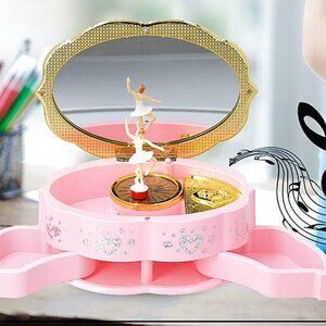 Pink Oval Shape Music Jewelry Box with Mirror and Dancer NO JEWELRY INCLUDED